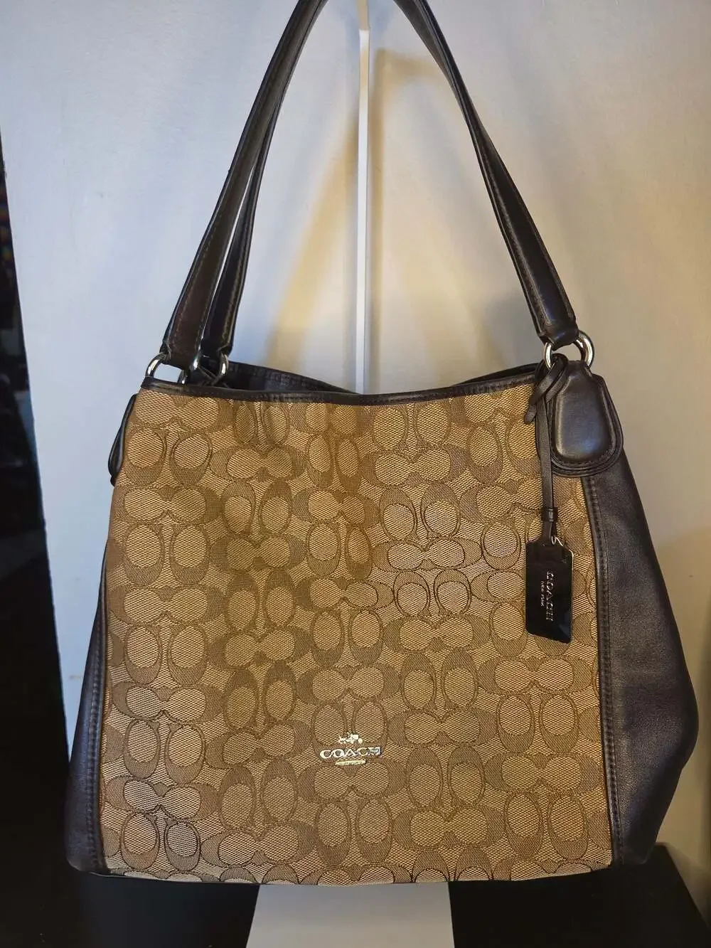 COACH Edie 31 Signature Canvas and Leather Shoulder Bag